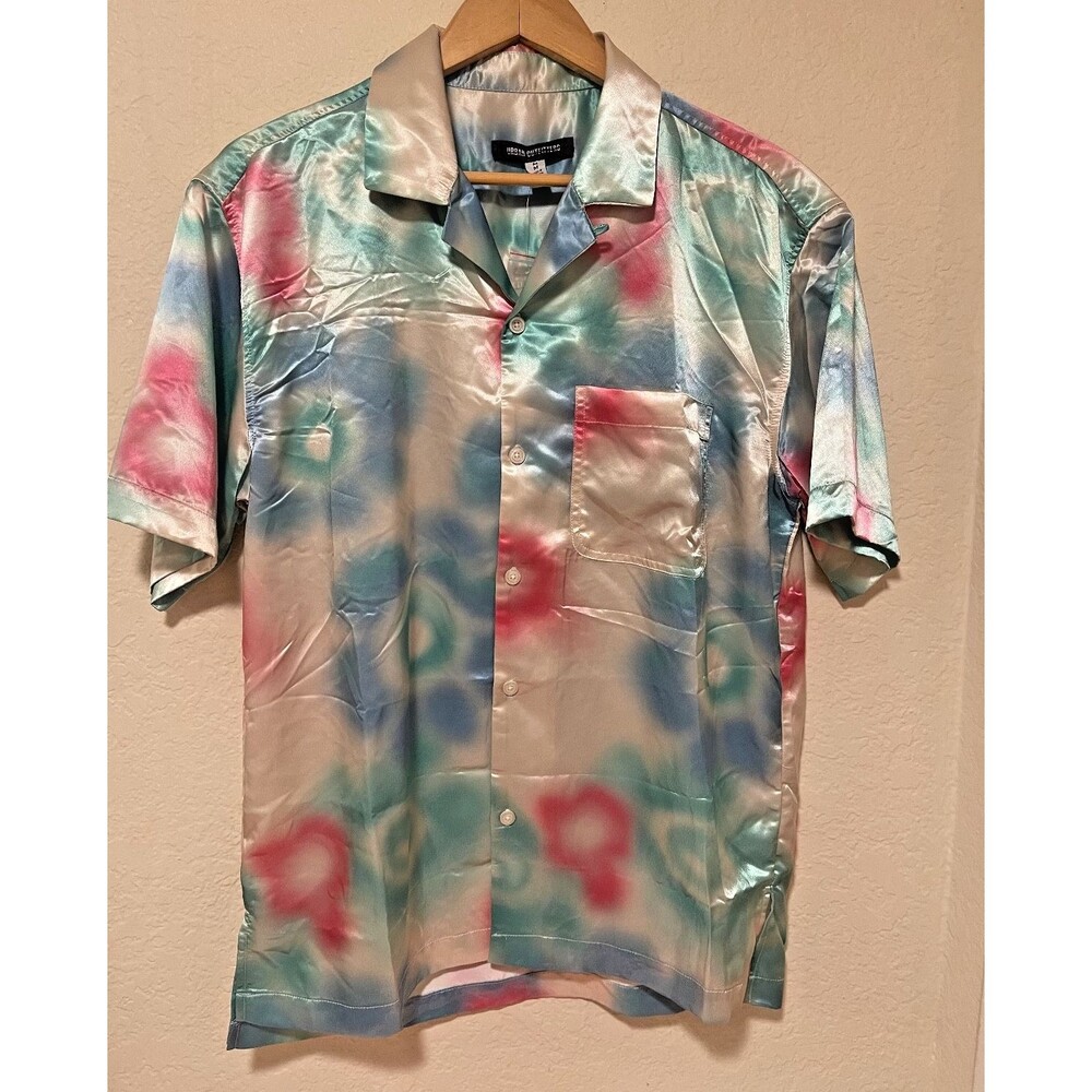 URBAN OUTFITTERS MEN'S ABSTRACT SATIN BUTTON DOWN SHIRT-M- UNISEX Y2K FESTIVAL
